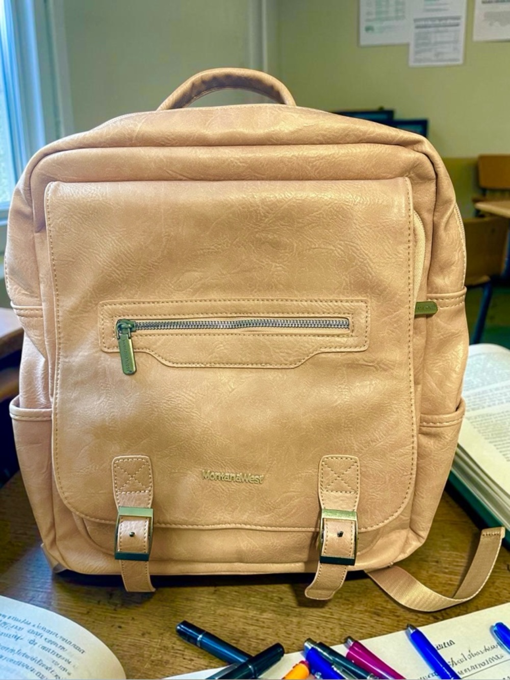 Montana West Pink Backpack with Front Flap and Buckle Details - Picture 1 of 1